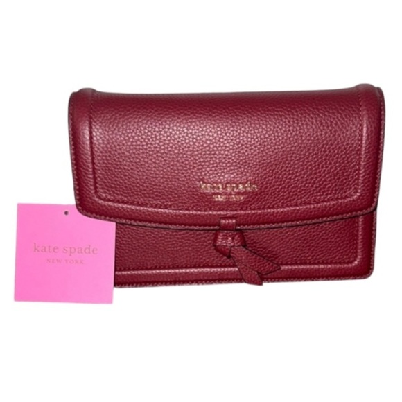 Kate Spade Deep Red bag Leather Crossbody Bag sm Knott details perfect fall NWT - Picture 9 of 15